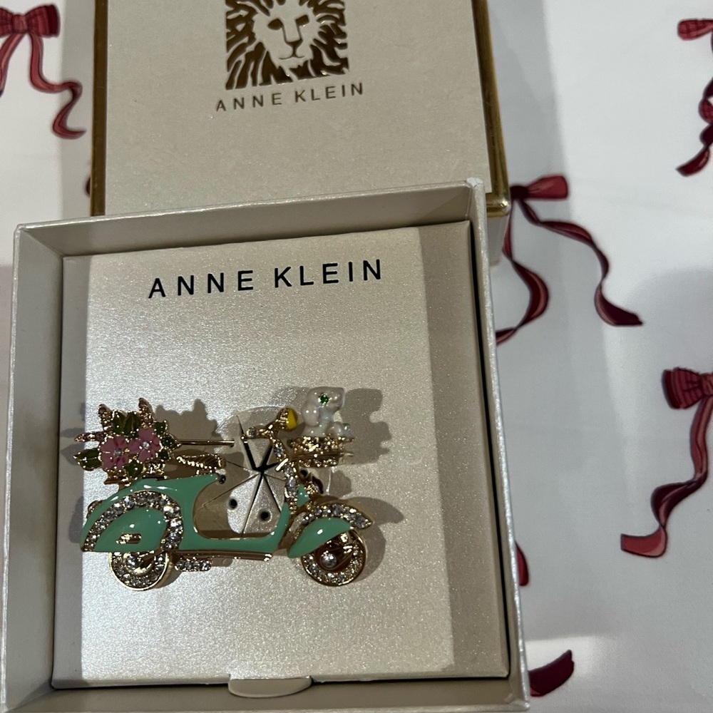 Anne Klein Gold and Mint Green Scooter Pin - Picture 2 of 5